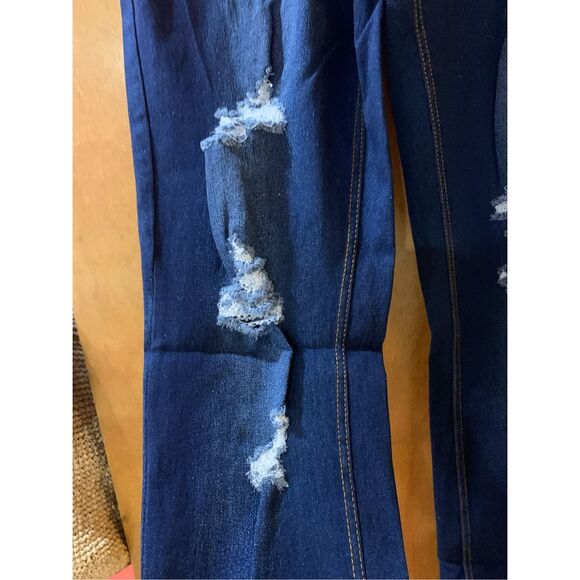 Dark Blue Distressed Medium Stretch Jeans #fashion - Picture 4 of 4